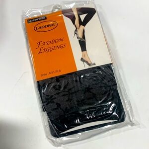 LADONA - Black Floral Patterned Leggings 6132-2 Black